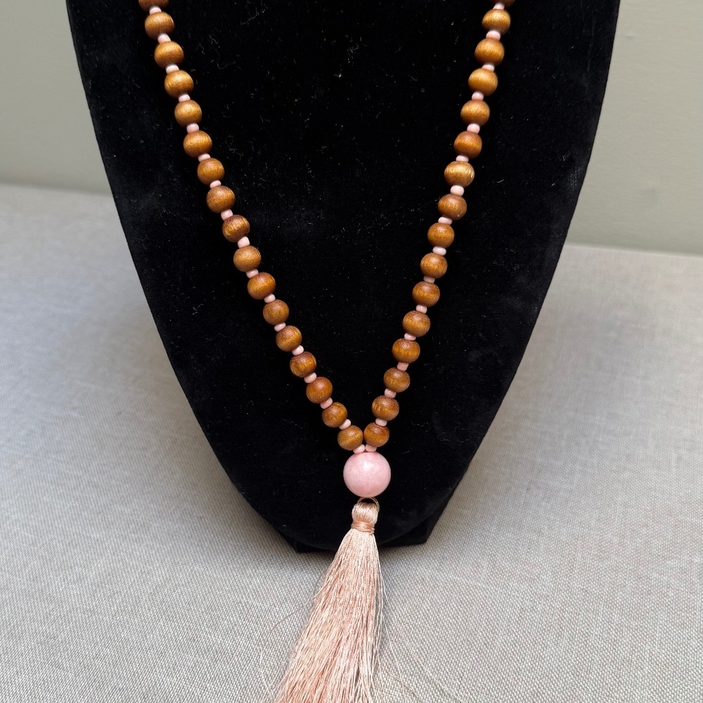 Natural Sandalwood and Tassel Malla Bead Necklace